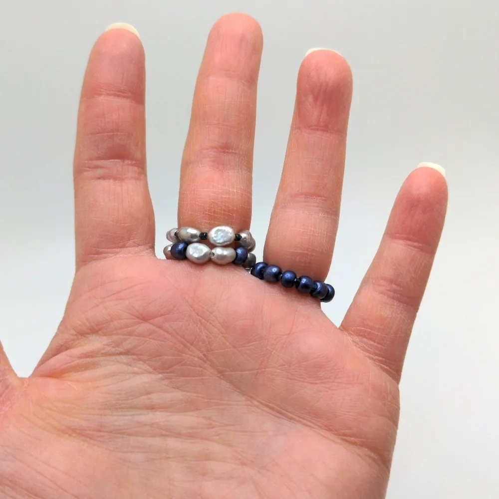 381MIDALANE Baroque Pearl Beaded Ring Set with Glass Beads